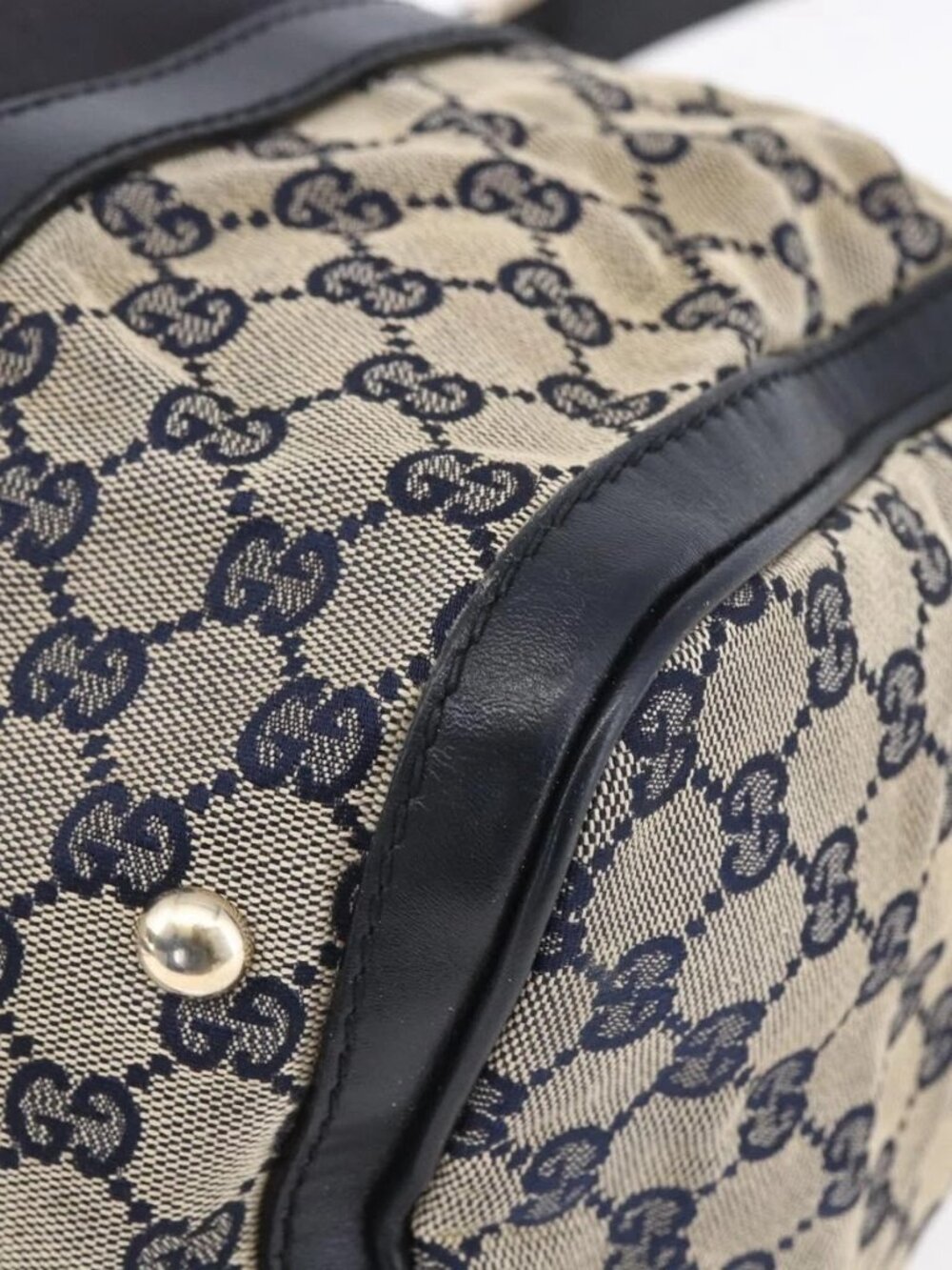 GUCCI GG Canvas Sherry Line Boston Bag 2way Navy Gold 247205 Auth BA5935 - Picture 3 of 16